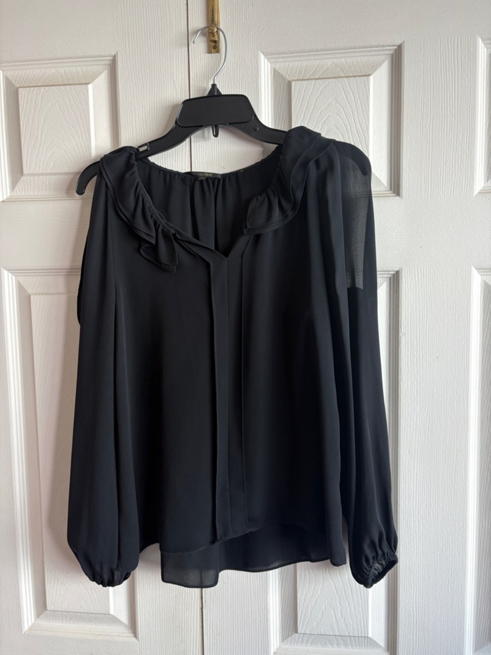 Kobi Halperin Black Ruffle-Neck Long Sleeve Blouse